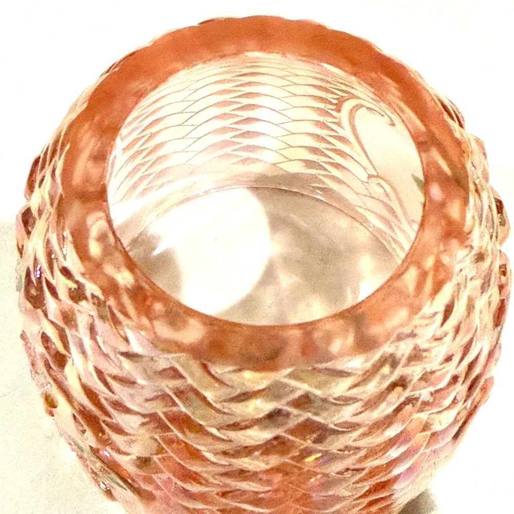 Fenton Champagne Basketweave Fairy Lamp Hand Painted Signed Sharon Fisher